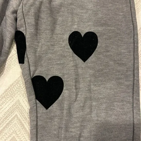 Chaser Girls Grey Joggers with Velvet Black Hearts - Size JS